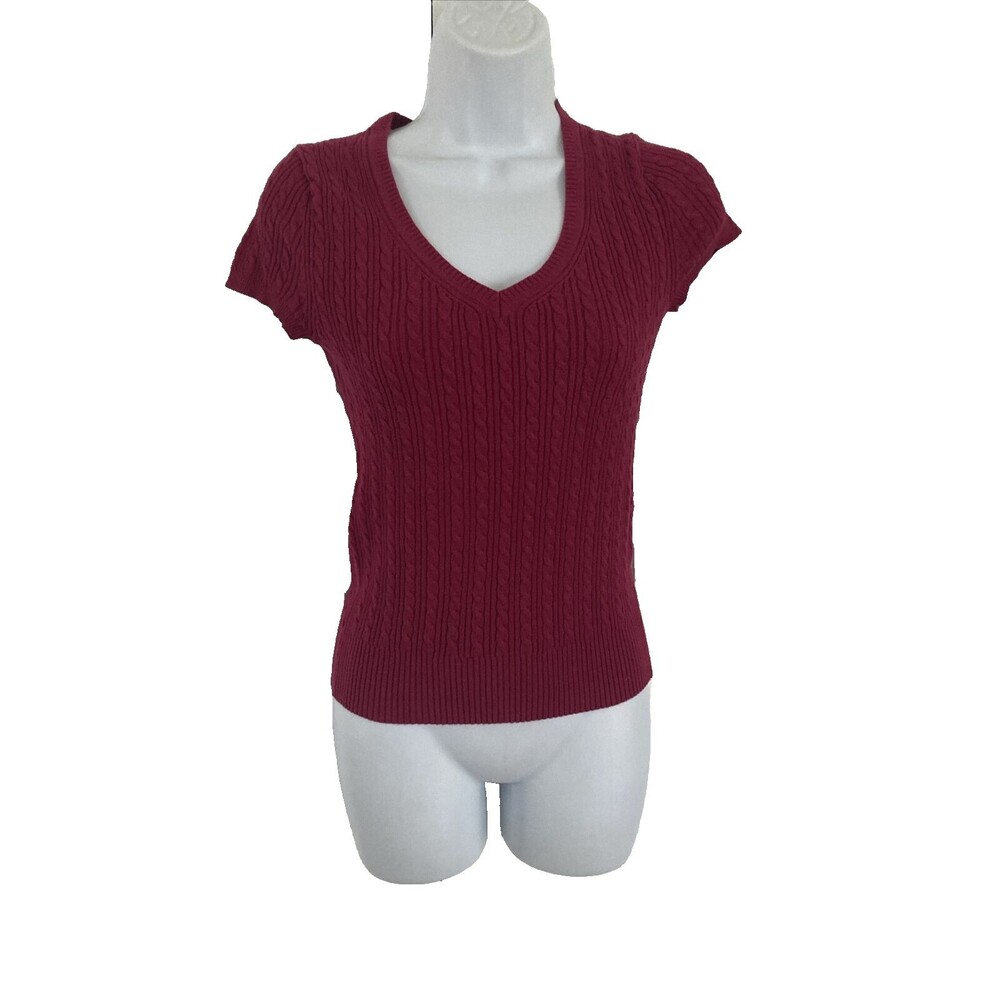 Y2K GAP Sweater Womens Size Small Knit V-Neck Cap Sleeve Ribbed GapStretch Top
